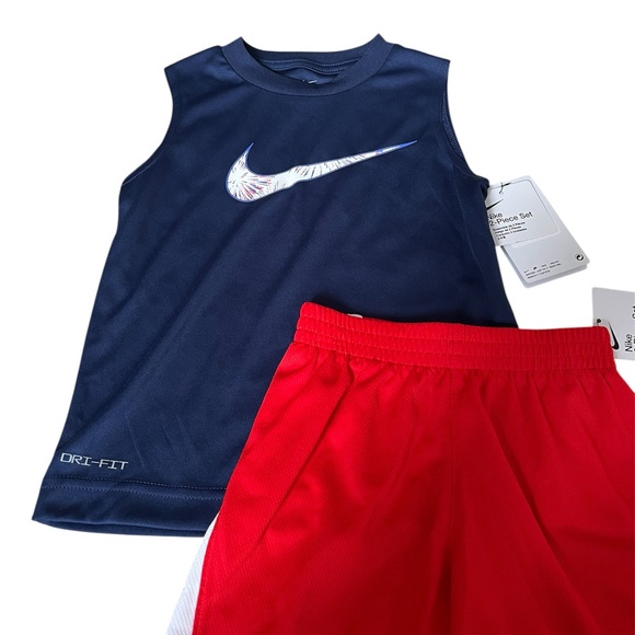 Nike Kids' Red and Navy Athletic Set Dri Fit Muscle Tee Toddler Boy 4T New - Picture 3 of 3